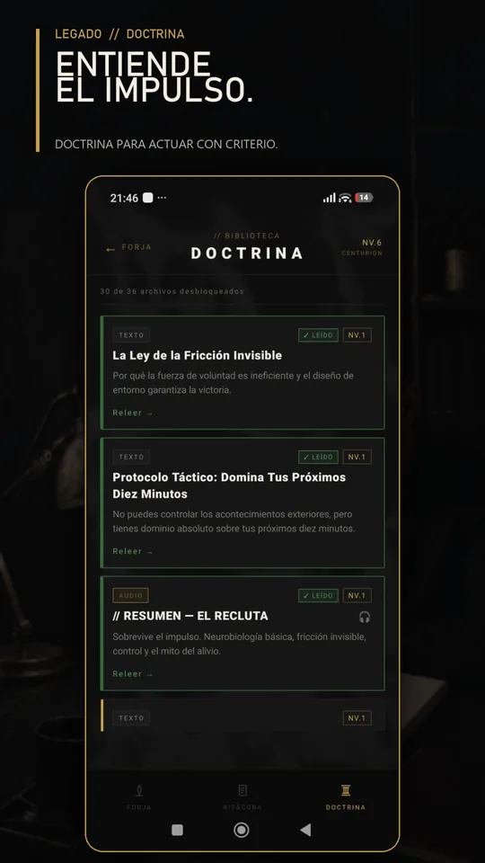 DOCTRINA de Legado con textos y audios desbloqueados por rango